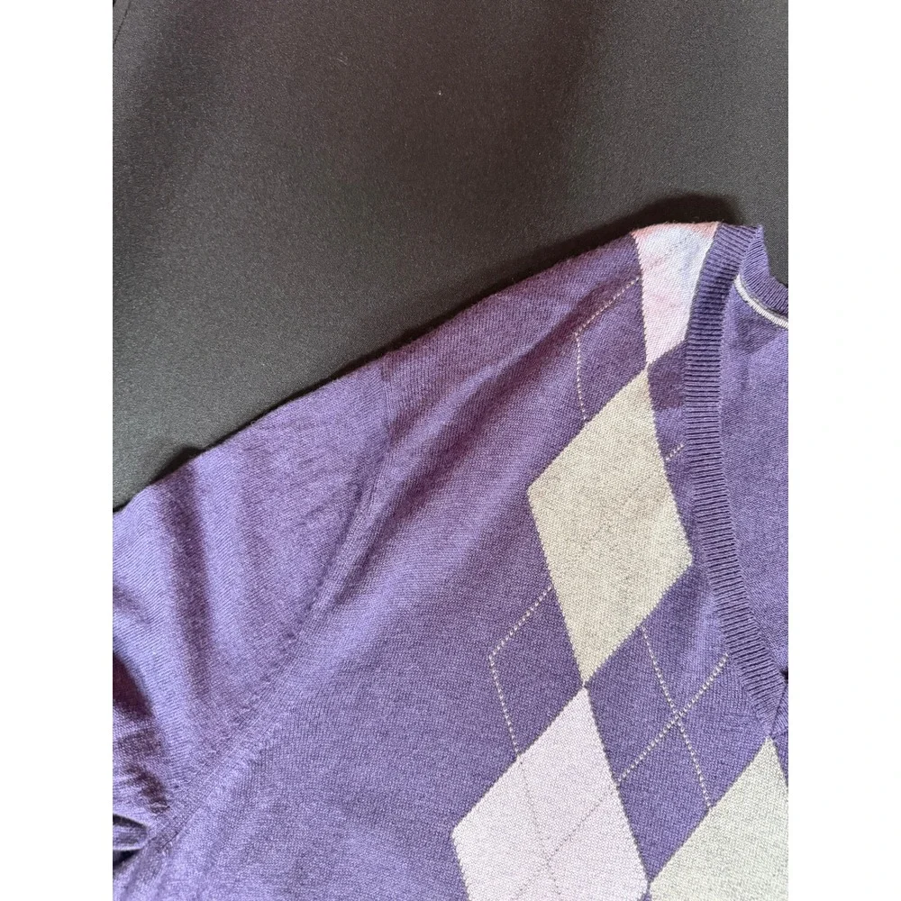 Banana Republic Men Purple Argyle Silk Cashmere Blend Sweater XL Y2K Preppy Golf